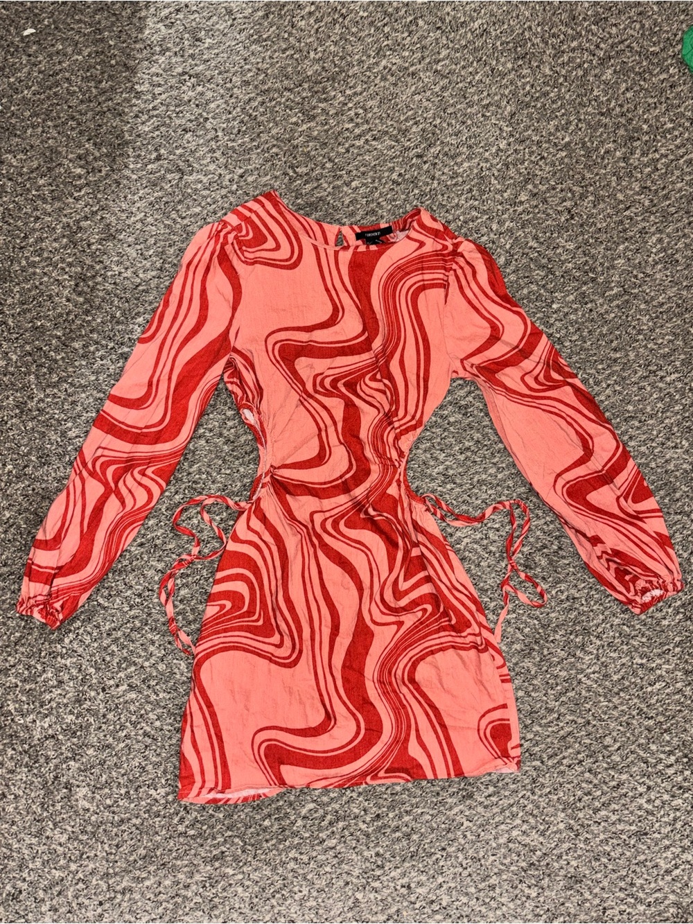 Retro Vibes Pink Red Swirl Abstract Side Cutout Long Sleeve Mini Dress Size M